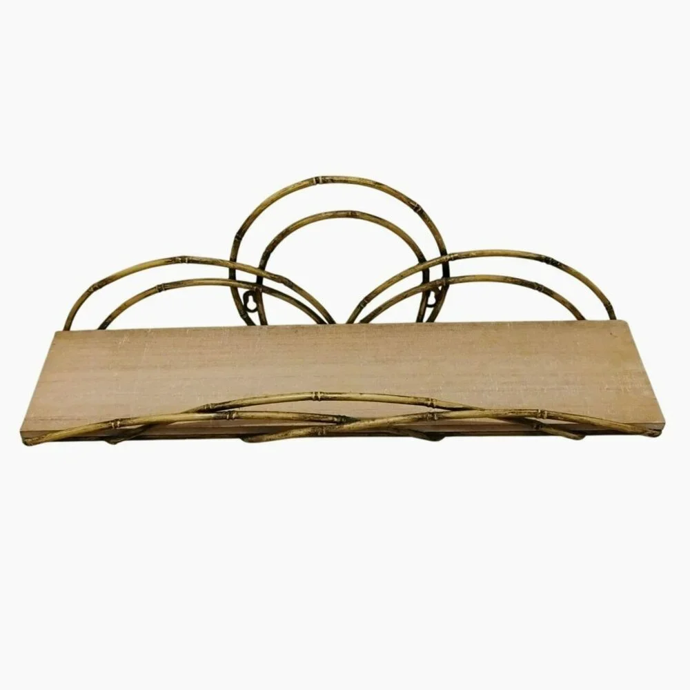 Faux Bamboo Rattan Wall Shelf, Half-Circle Design, 24